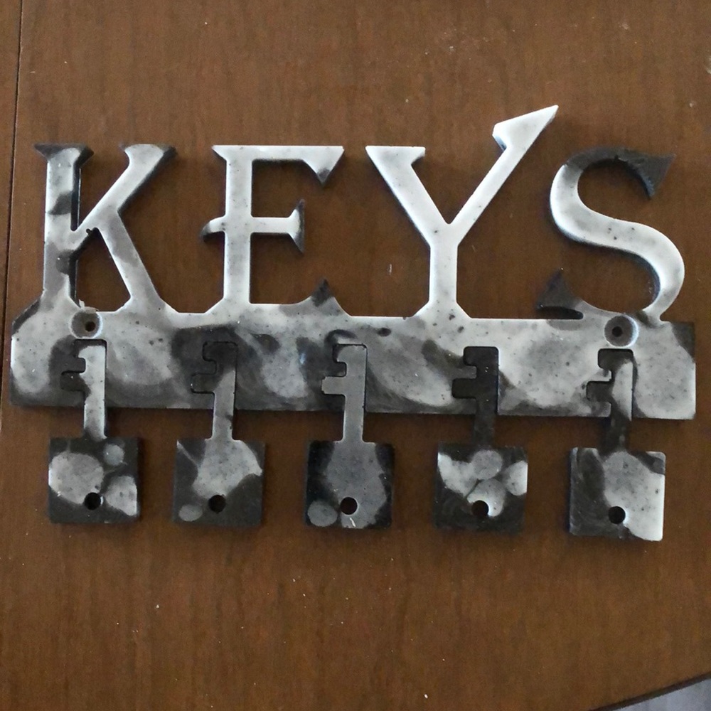 Key Holder Black and White 8”x 5”x 3/8” unique, one-of-a-kind